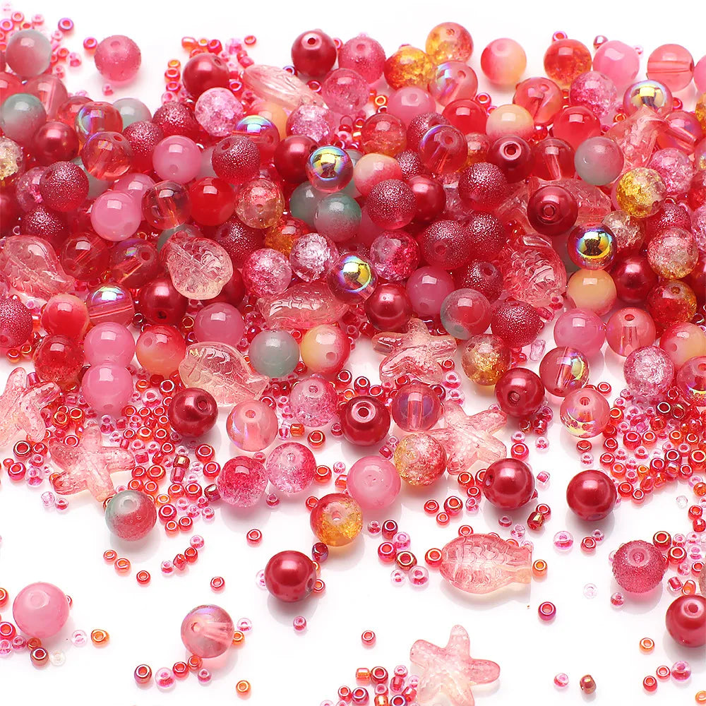 DS Factory Wholesale 8MM Candy Round Glass Beads Small Fish Sea Star Seed Beads Mixed Colors Beads for Jewelry Making