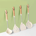 Cooking Utensils Wooden Handle Non Stick Heat-resistant Food Clip Egg Beater Spatula Kitchen Cookware Set