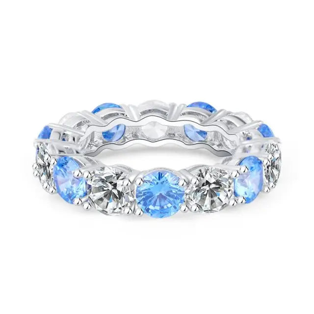 925 Sterling Silver Eternity Ring for Women 3mm Band Width Alternating Two Tone Cubic Zirconia Stackable CZ for Weddings Parties