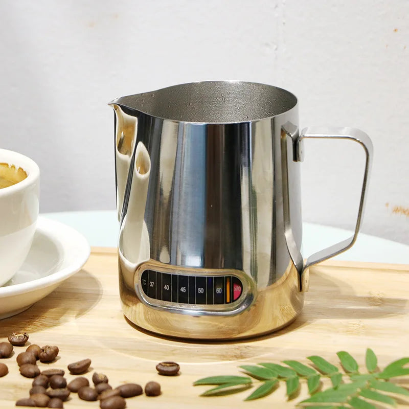 Coffee Accessories 2024 New Arrivals Sharp Spout Stainless Steel Milk Frothing Pitcher Jug With Thermometer