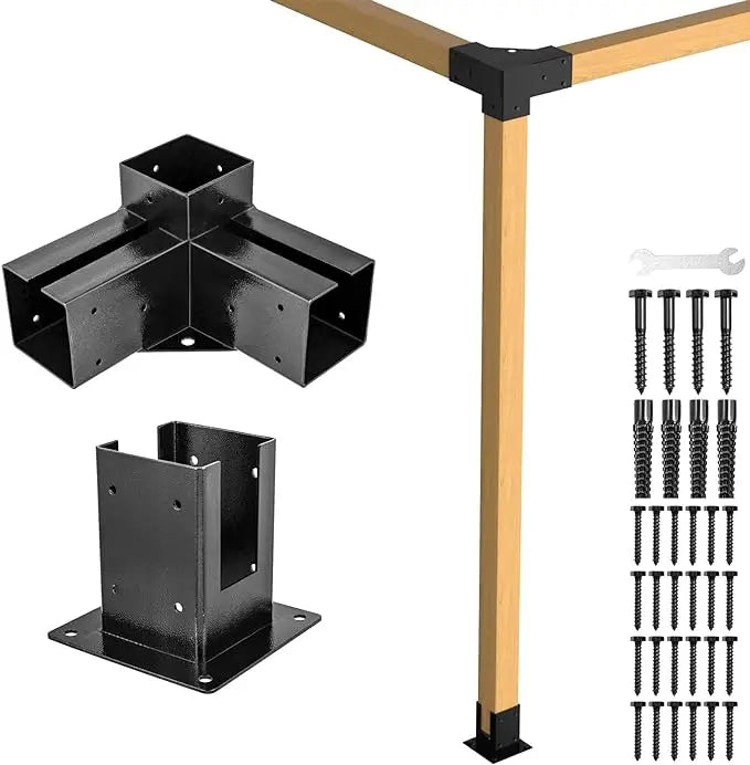 3-Way Pergola Brackets Kit Elevated Wood Stand Kit with Powder-Coated Steel Include Extension Brackets and Post Base Brackets