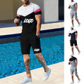 Fashion 2023 New Color Match Mens 2 Piece Track Suit Sets Sports Loose Short Sleeved Gym Custom Logo Joggers Shorts Set for Men