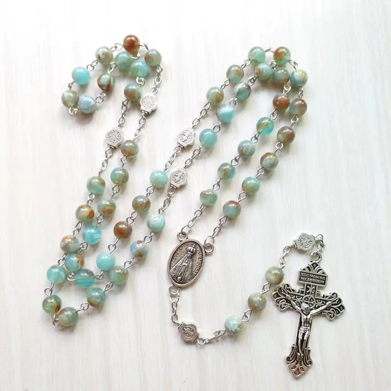 Custom Stone Beaded Newest Catholic Ceremony Prayer's Chapelet Rosary With Alloy Love Heart Cross Medal