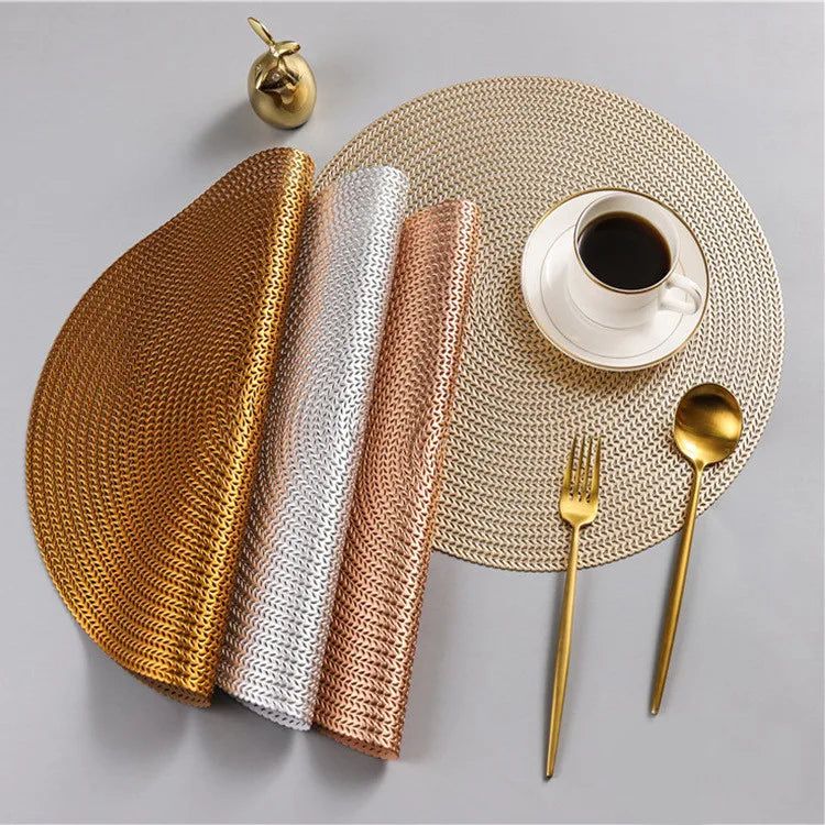 Round PVC Mesh Placemat Foldable Plastic Hollow Table Mat Heat Resistant Decorative Luxury Vinyl Placemat for Restaurant