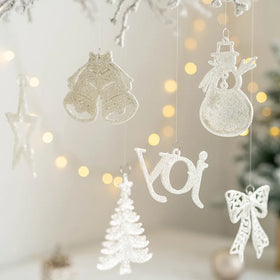 White Plastic Glitter Snowflake Ornaments for Winter Christmas Tree Decorations