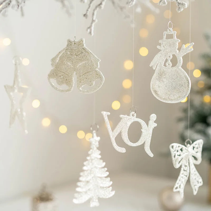 White Plastic Glitter Snowflake Ornaments for Winter Christmas Tree Decorations