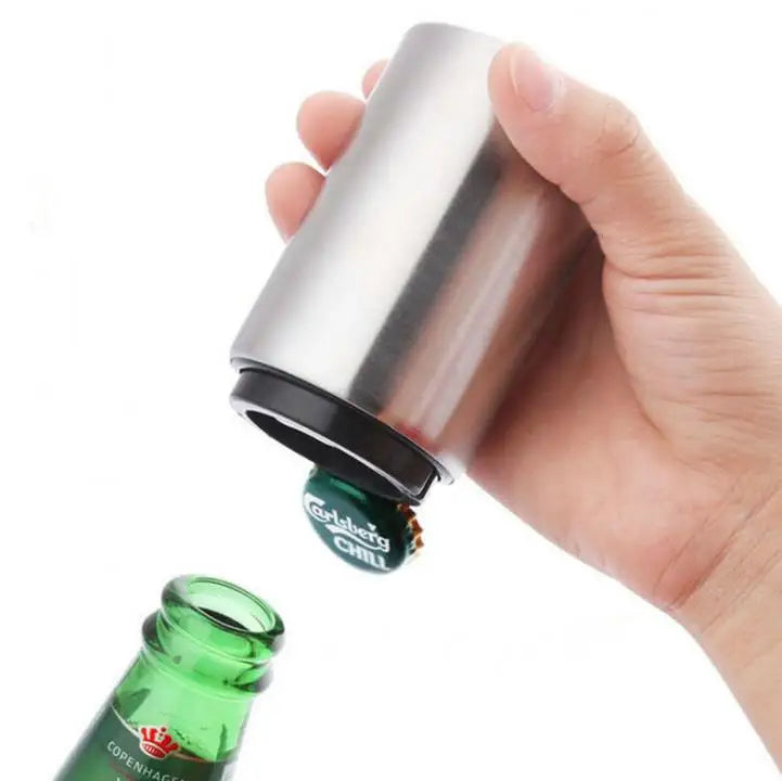Custom Logo Stainless Steel Push Down Magnetic Opener Portable Automatic Beer Bottle Opener