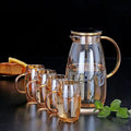 Modern 1800ml Transparent Amber Colorful Glass Water Jug Set 6pcs Glass Cups & 1pc Glass Kettle