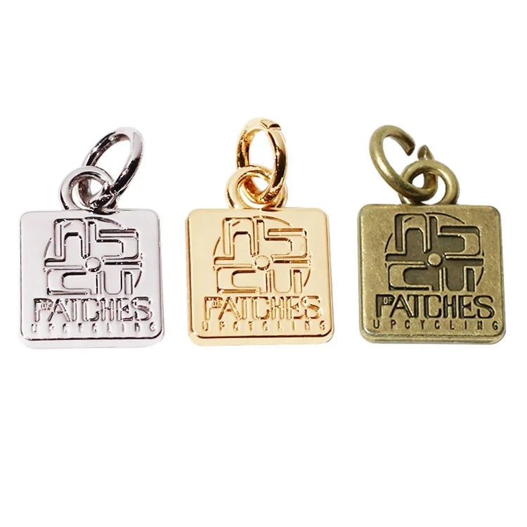 Custom square Shape Small Jewelry Logos Engraved Letter Alloy Pendant Charm for Bracelet Fitting