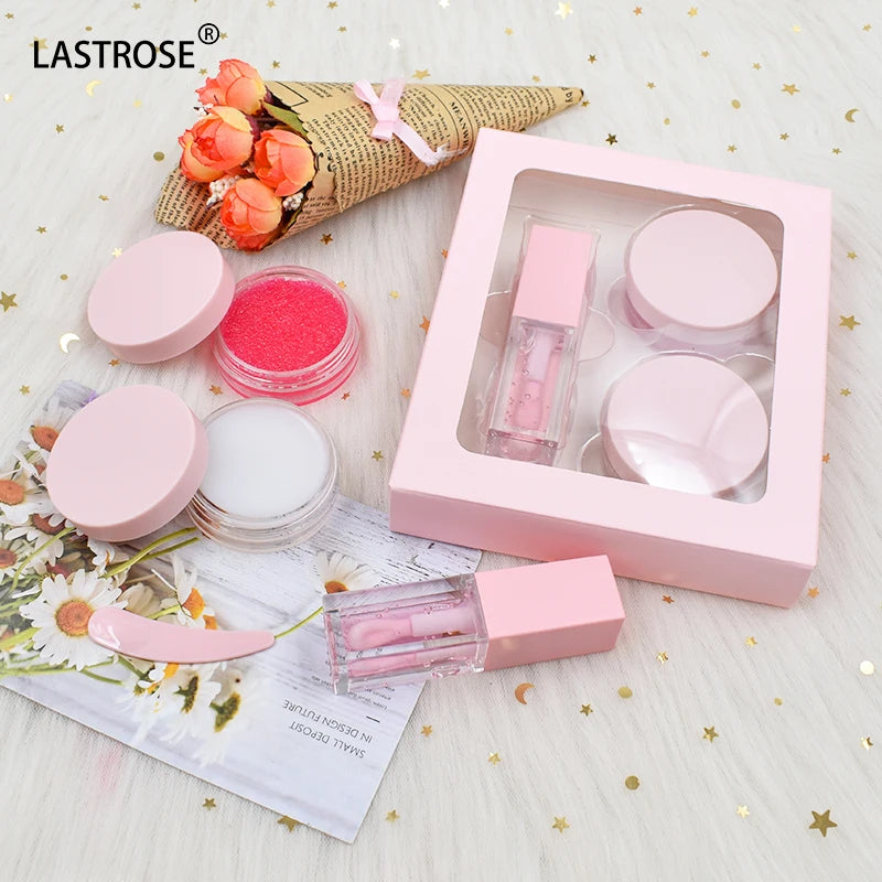 Dream Pink OEM Logo Lip Balm Kit Vegan Collagen Lip Scrub Cute Sugar Bubble Matte Finish Long Lasting Liquid Lip Care