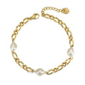 Fashion Trendy 18K Gold Vermeil Jewellery Chain Natural Pearl Stainless Steel Bracelet Bangle for Women Vermeil