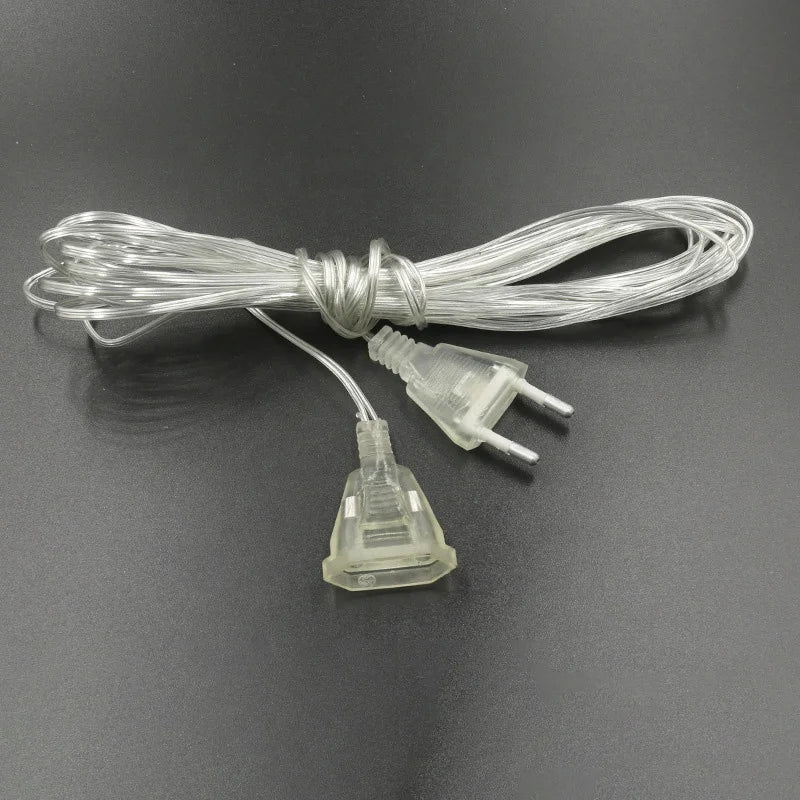 Curtain Fairy Light Transparent Garland Extension Cord Plug Extender Wire Power Extension Cable for Christmas String Lights