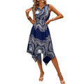 Women's Elegant Design Sense Irregular Hem Sleeveless Strap Bow Nature Texture Print Romantic Holiday Ladies Dress