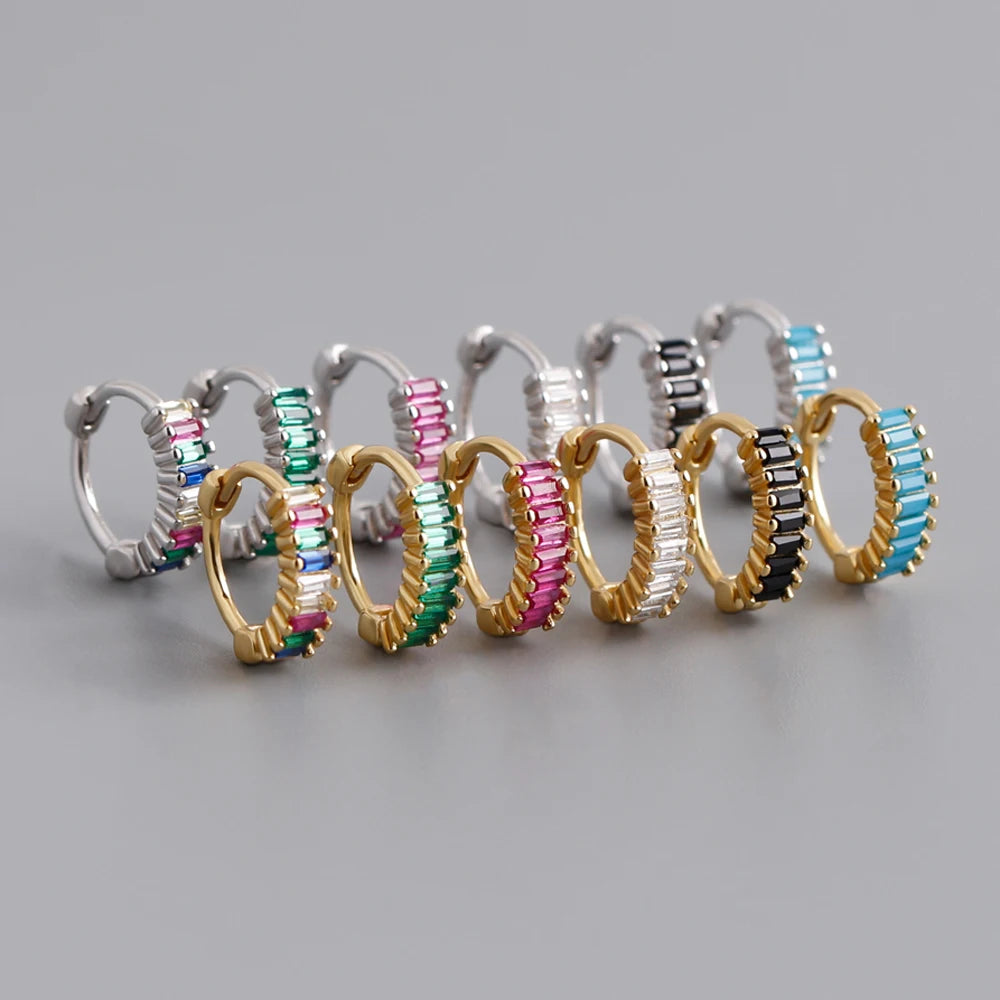 Fashion 925 Silver Rectangle Multi Color Zircon Earrings Jewelry 18K Gold Plated Sterling Silver  Hoop Earrings for Women