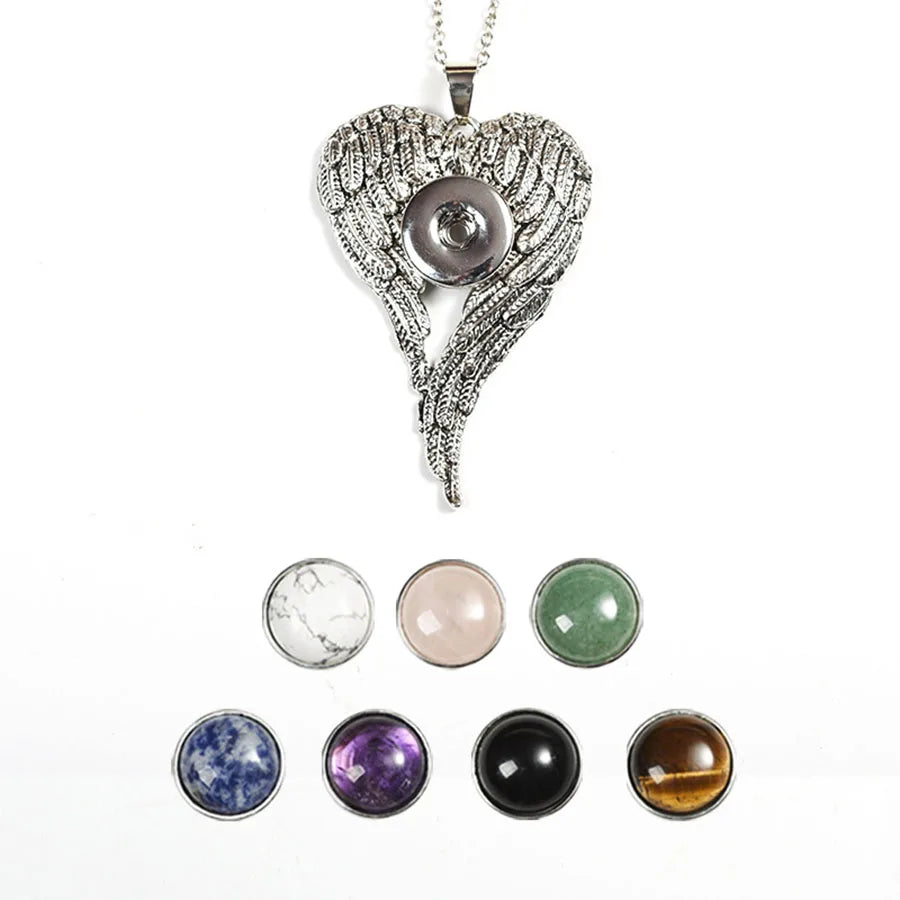 Natural Stone Button Wing Palm Cross Eye Crystal Handmade Diy Gemstone Fashion Pendant Chain Necklace Jewelry