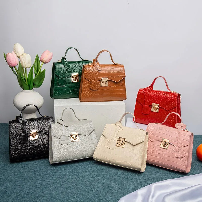Crocodile Pattern Bag 2025New Fashion Simple Handbag Korean Retro Fashion Pu One Shoulder Small Square Bag