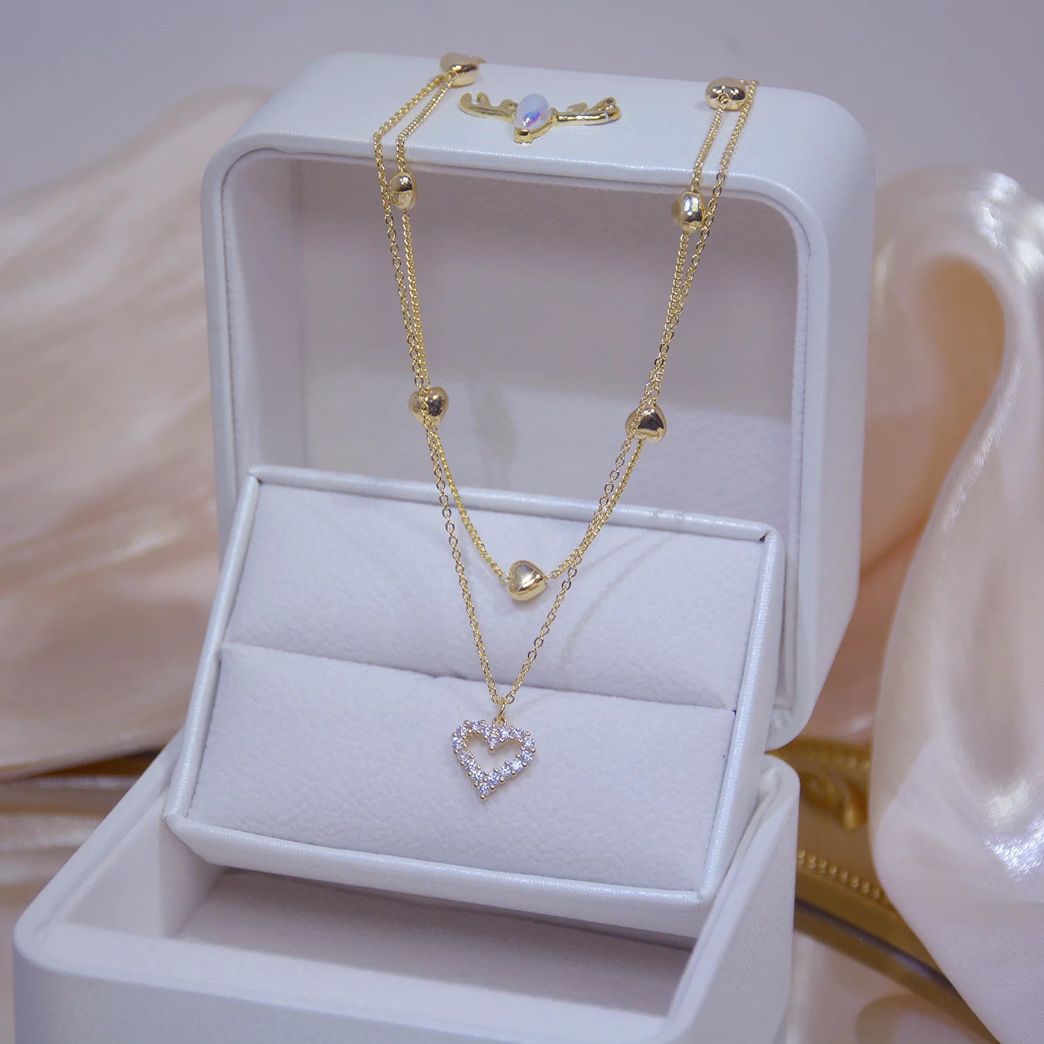 Fashion Gold Double Layer Necklace High Quality Zircon Necklace Creative Heart Necklace