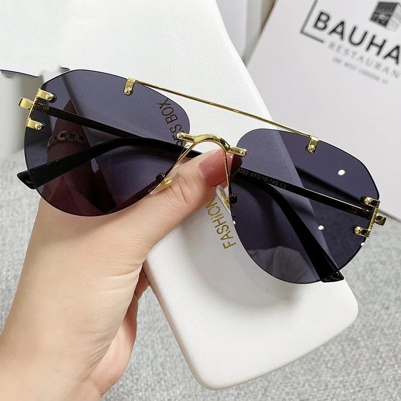 2024 New Double Beam Sunglasses Outdoor Travel Driving Sun Glasses Fashion Rimless Toadstools Sunglasses