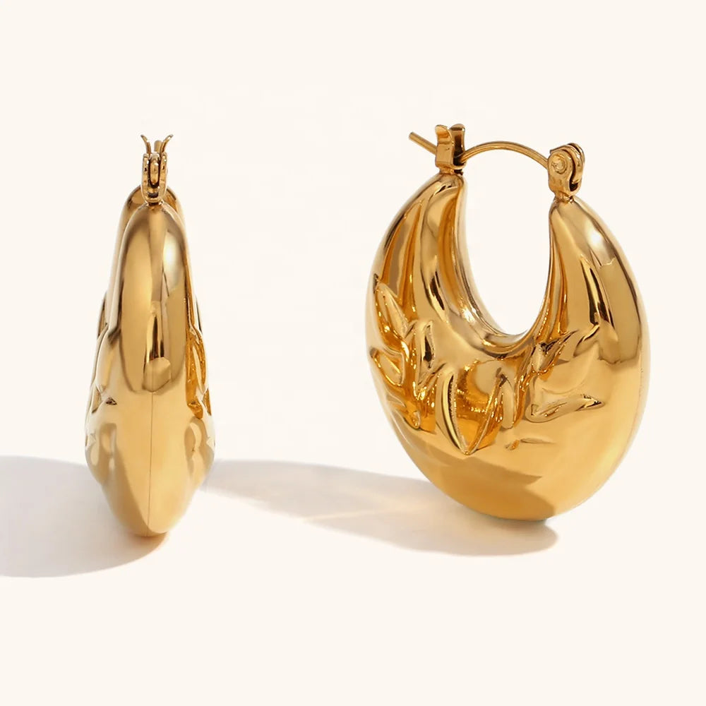 Dingran New Arrival Leaf Hollow Hoop Earrings 18K Gold Plated Accessory Jewelry Bijoux Femme