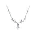 Minimalist Sterling Silver 925 Jewellery Animal Horn Elk Deer Antler Zircon Pendant Necklace for Girls Women
