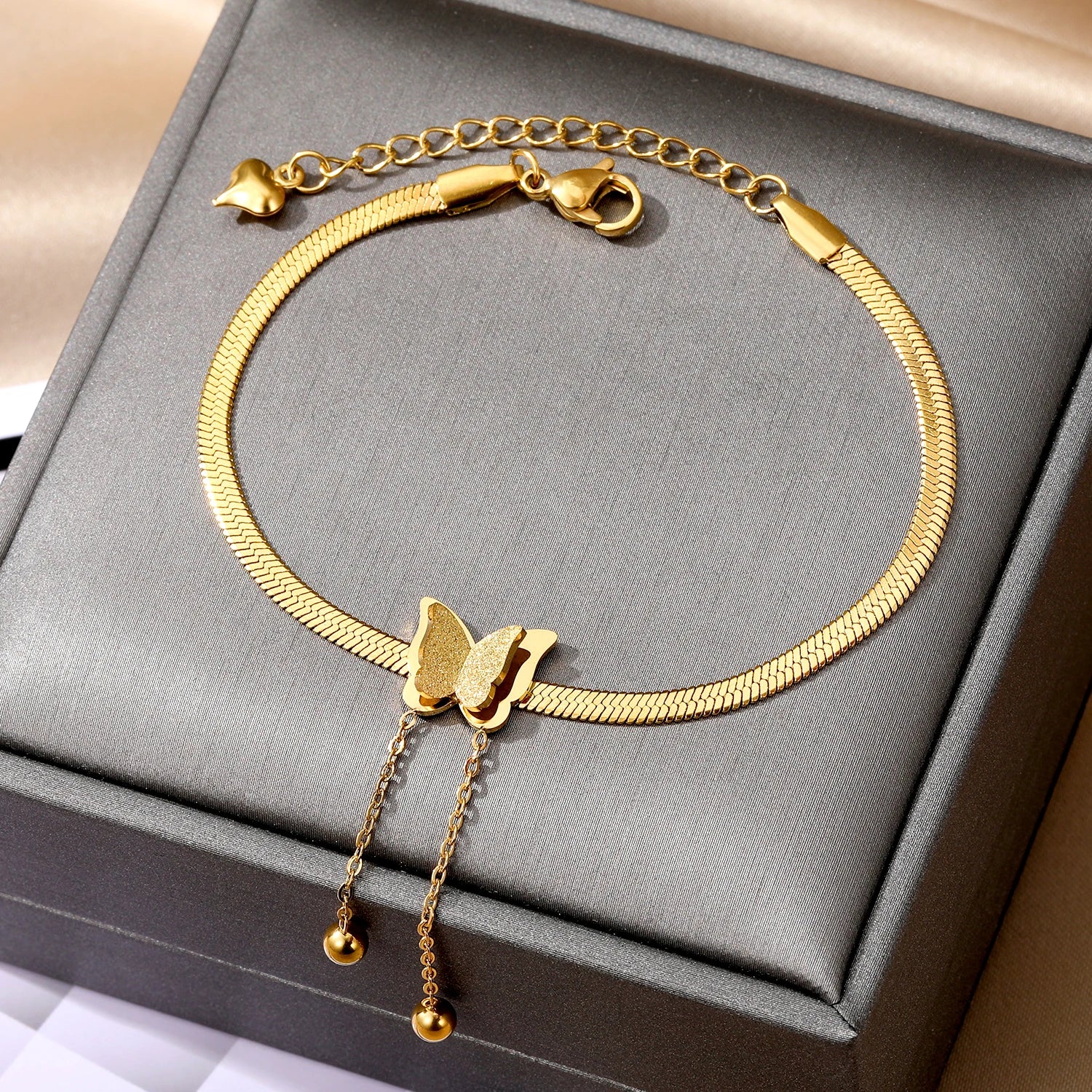 VKME New Design 18K Gold Plated Stainless Steel Butterfly Bracelet for Women Jewelry