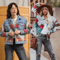 2025 Vintage Women's Denim Jacket Breathable Spring Autumn Outdoor Chaqueta Vaquera Jeans Tweed Patchwork Aztec Shacket