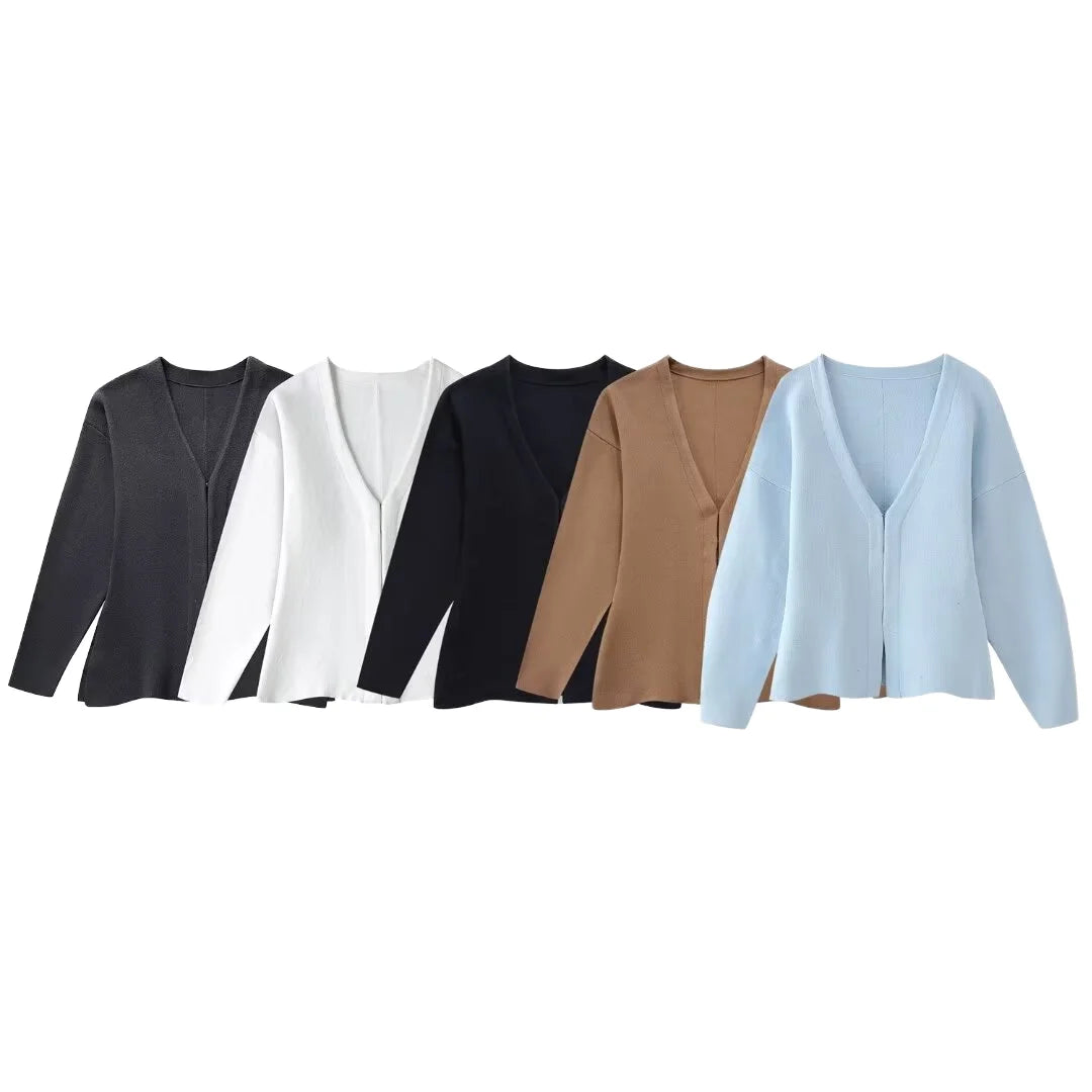 Women 2025 Spring New Fashion Fallow Knitted Cardigan Sweater Vintage Loose Sleeve Female Outerwear Chic Tops
