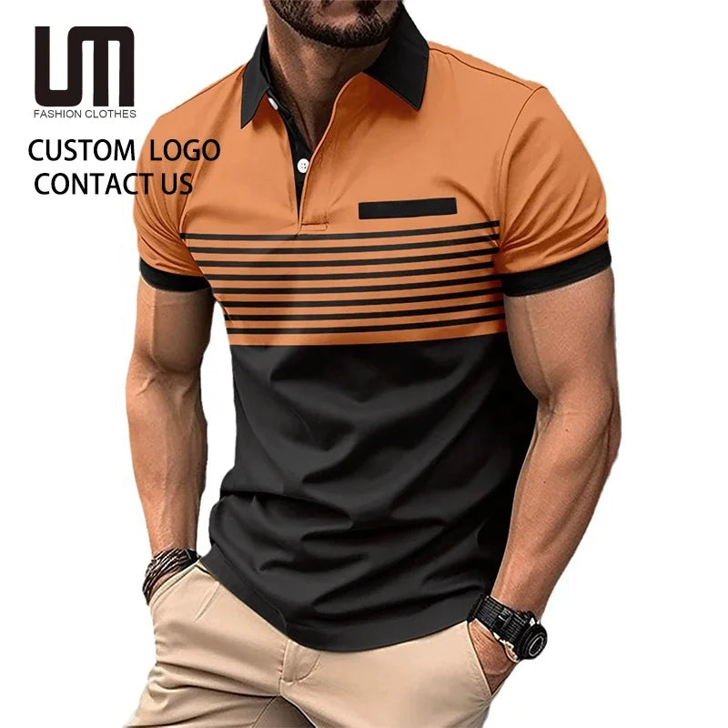 Men's Casual Short Sleeve Polyester Shirt Summer Clearance Sale Contrast Striped Printing Yarn Dyed for Hot Days
