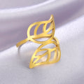 Myshape Two Leaves Ring Stainless Steel Gold Color Open Adjustable Finger Rings 2022 New Women Bohemian Jewelry Birthday Gift