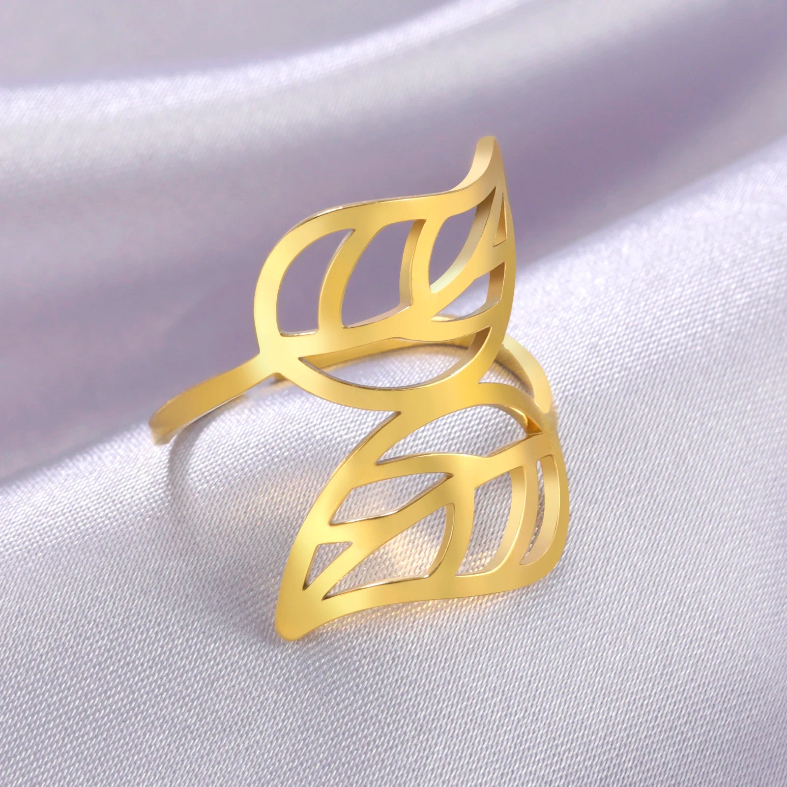 Myshape Two Leaves Ring Stainless Steel Gold Color Open Adjustable Finger Rings 2022 New Women Bohemian Jewelry Birthday Gift