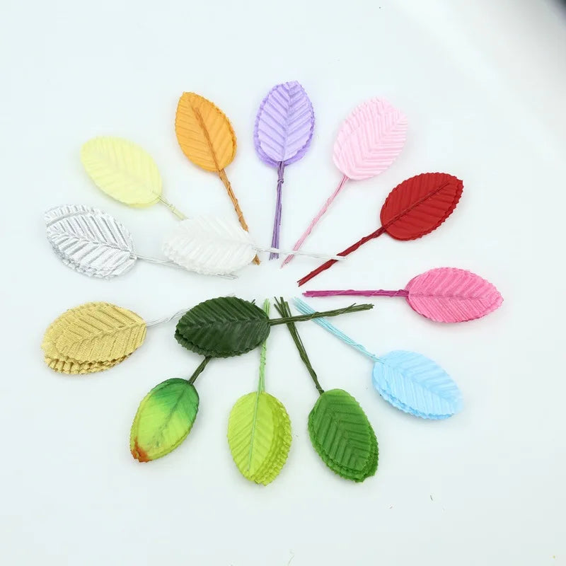 Wholesale 10cm Mini Silk Leaves Green Plant Accessories Small Gold Artificial Leaves