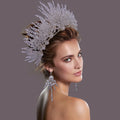 Jachon Bridal Jewelry Wedding Crown Tiaras With Earring Queen Flower Crystal Headpieces Bridal Pearl Hair Accessories