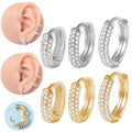 Women's Trendy Micro Insert Zircon Hoop Earrings Ear Buckle 0.8mm Thickness Ear Lobe Rings Gold Plated Fashionable Brass Jewelry