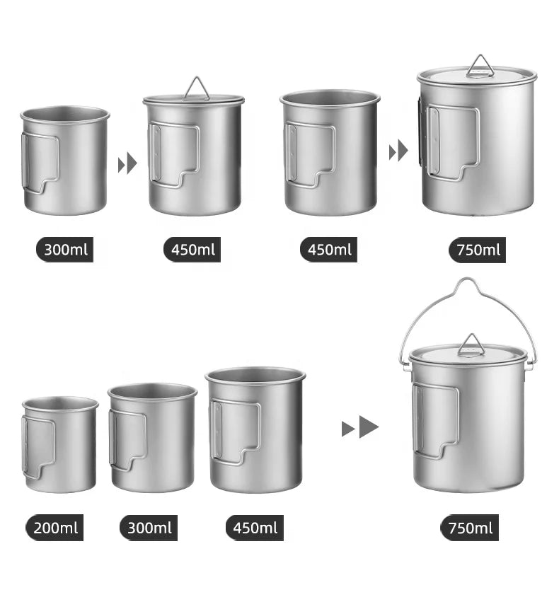 Outdoor Accessories Titanium Pot Camping Water Cup Mug Lightweight Titanium 750ml Pot 350ml Water Cup Drinkware Camping Mug