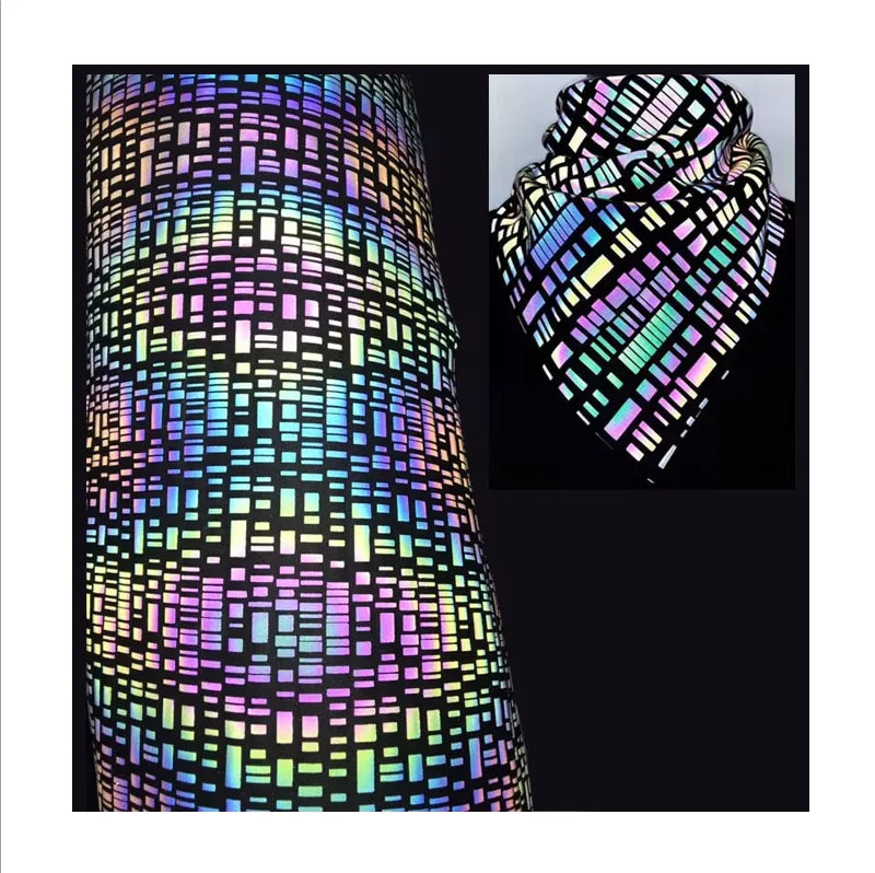 Custom Prints Fashion Cool High Visible Light Reflective Cloth Fabric Material for Ball Dance Party Music Festival Fancy Dress