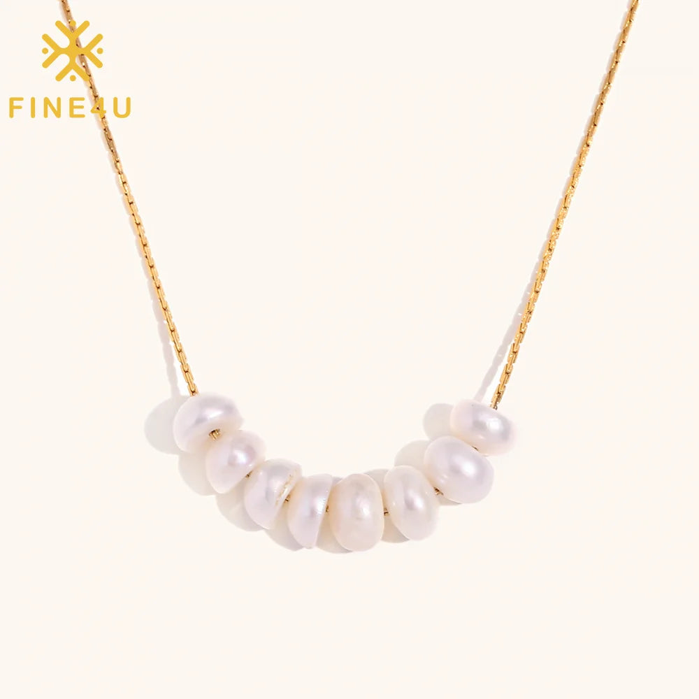 Elegant Dainty Women Fashion Jewelry Gold Plated Stainless Steel Natural Fresh Water Pearls Necklace