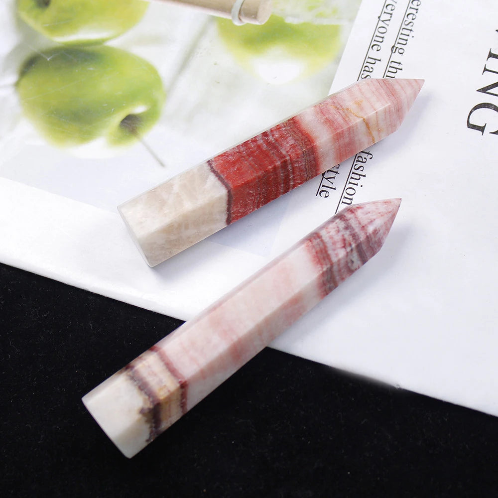 Single-Point Rhodonite Crystal Wand for Reiki Meditation Therapy Natural Gemstone Polished with Feng Shui Style