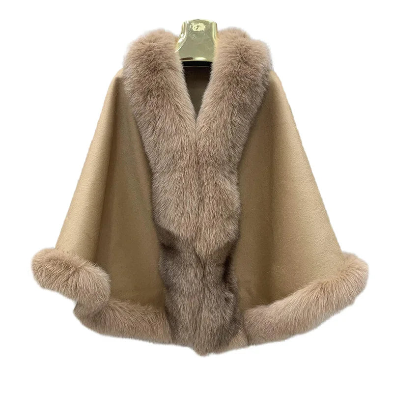 New Coming Customized Color Real Fox Fur Cashmere Poncho Women Fur Shawls
