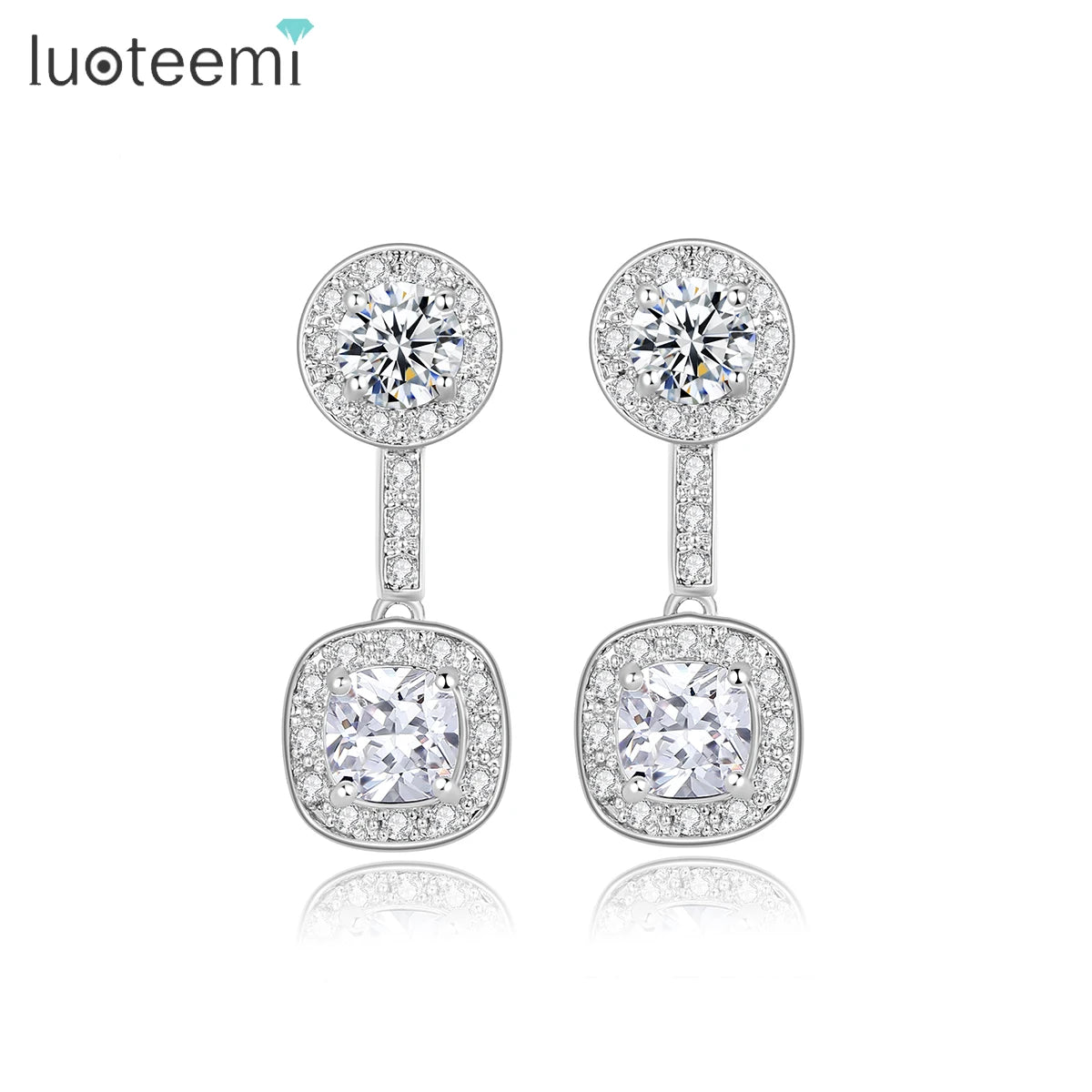 LUOTEEMI Mexican Fashion Elegant Geometric Jewelry Earing for Girl Drop Earring Cubic Zirconia