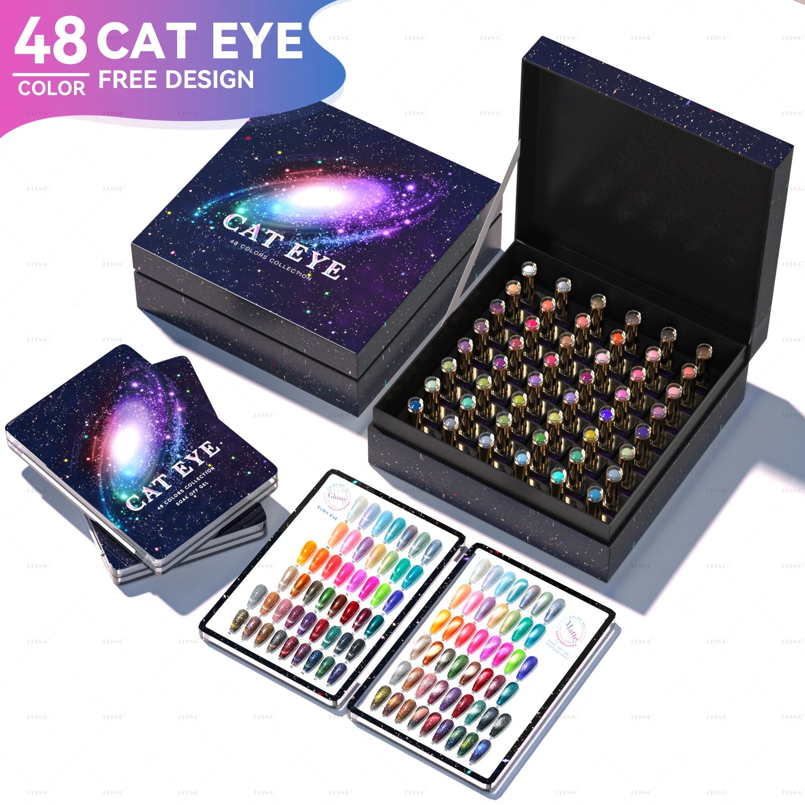 JTING Newest Unique Design 48 Colors Cat Eye Gel Nail Set Box with Free Color Book OEM ODM Private Label Cateye Gel Polish Set