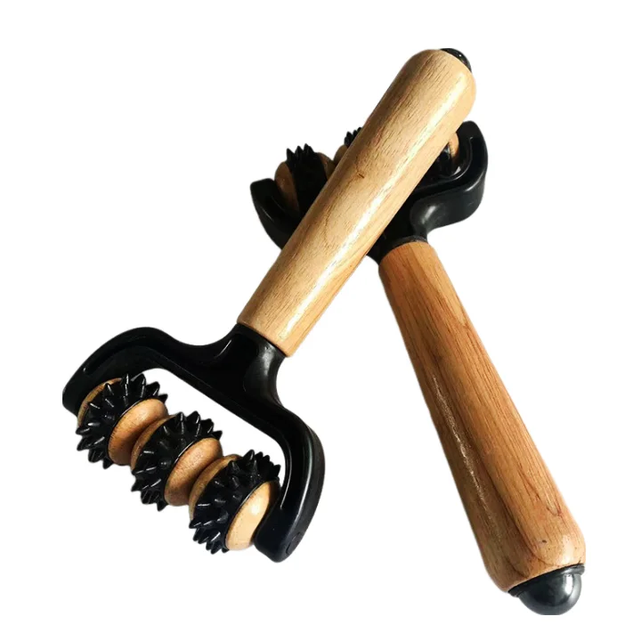 Wholesale Wood Roller Massage Stick Manual Three Bead Massager With Magnetic Ball Healthcare Beauty Tool Spa Muscular Relaxation