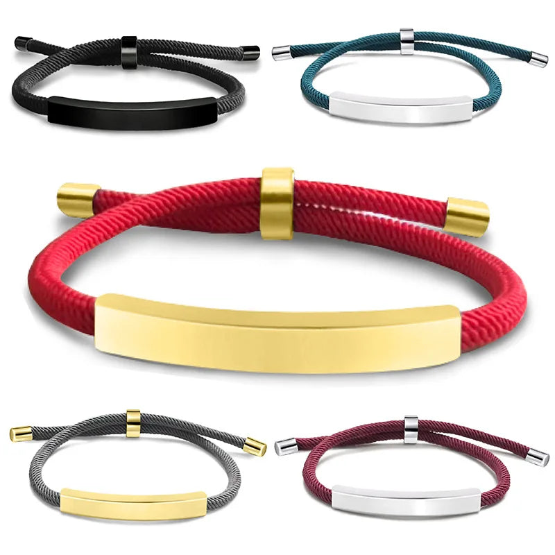 Wholesale New Fashion Men Engraved Adjustable Diy Blank Custom Logo Name Woven Stainless Steel Bangle Bracelet