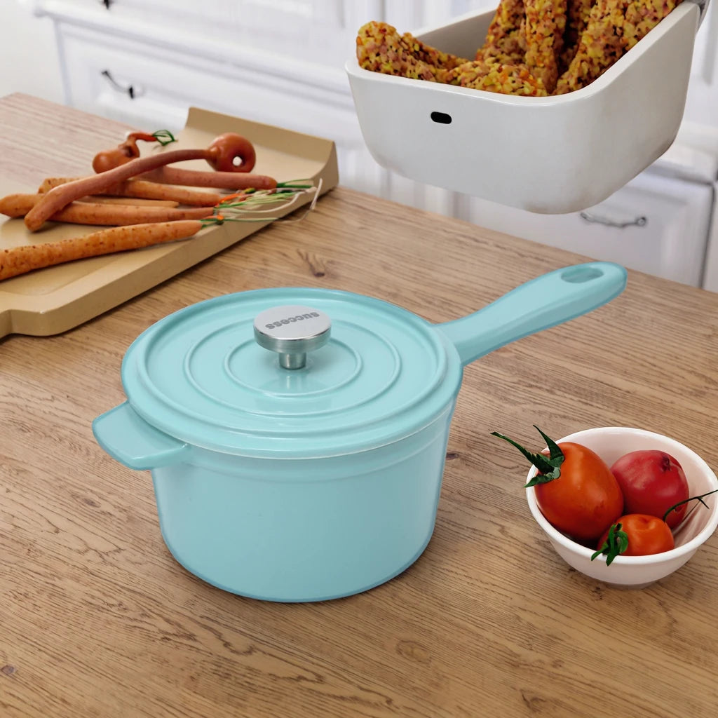 Classic Cast Iron Dutch Oven with Cream Enamel Coating Essential Kitchen Cookware for Cooking or Camping