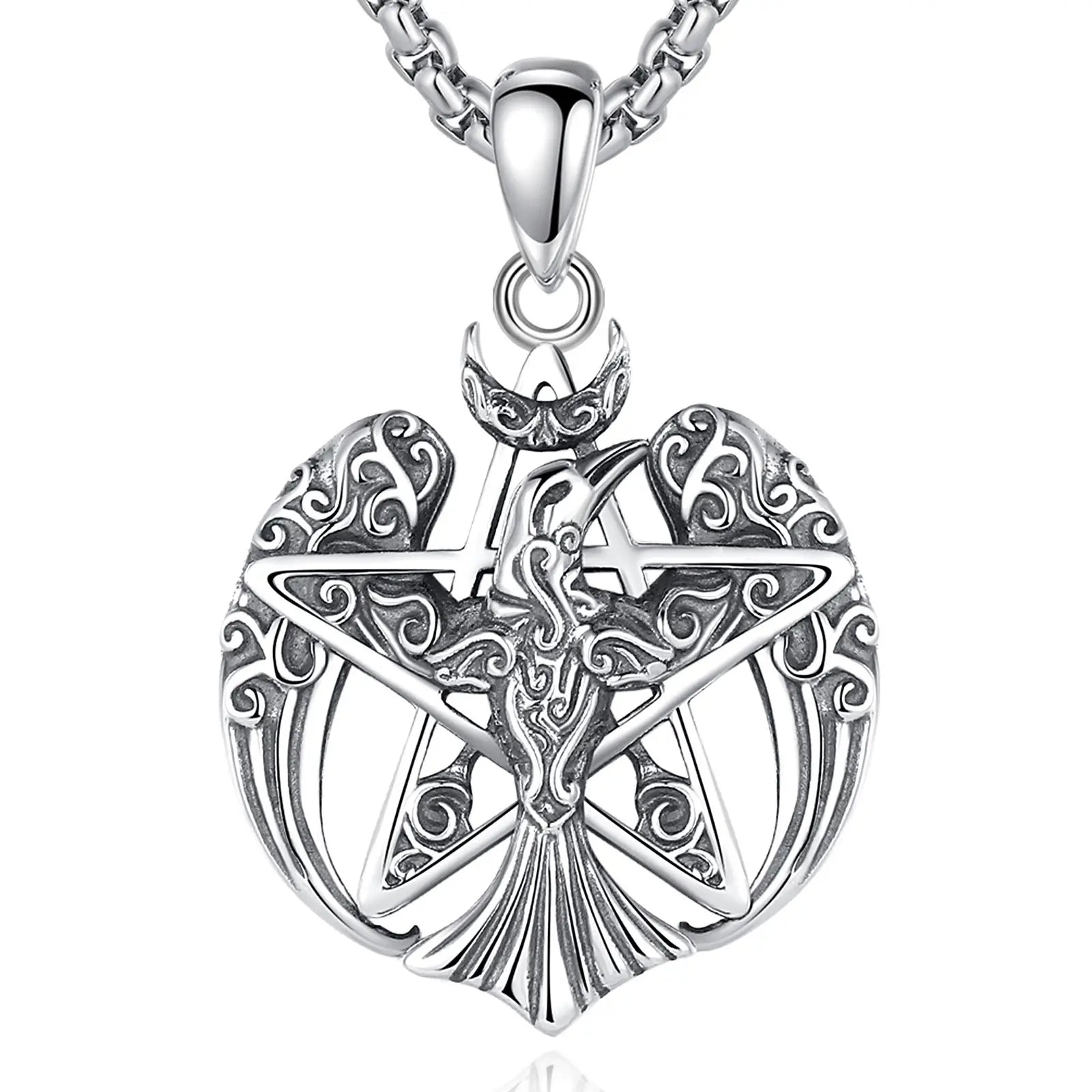 Merryshine 925 Sterling Silver Pentacle Pagan Wicca Jewelry Triple Moon Odin Viking Raven Pendant Necklace