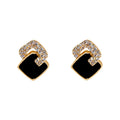 Korean Ins Oil Drip Enamel Geometric Earrings Bling Rhinestone Cross Black Square Earrings for Women