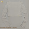 Cnshell Summer Female Nylon Big Square Neck Long Sleeve Mini Crop Top Mesh Double Layer Wicking Function Active Wear T Shirt