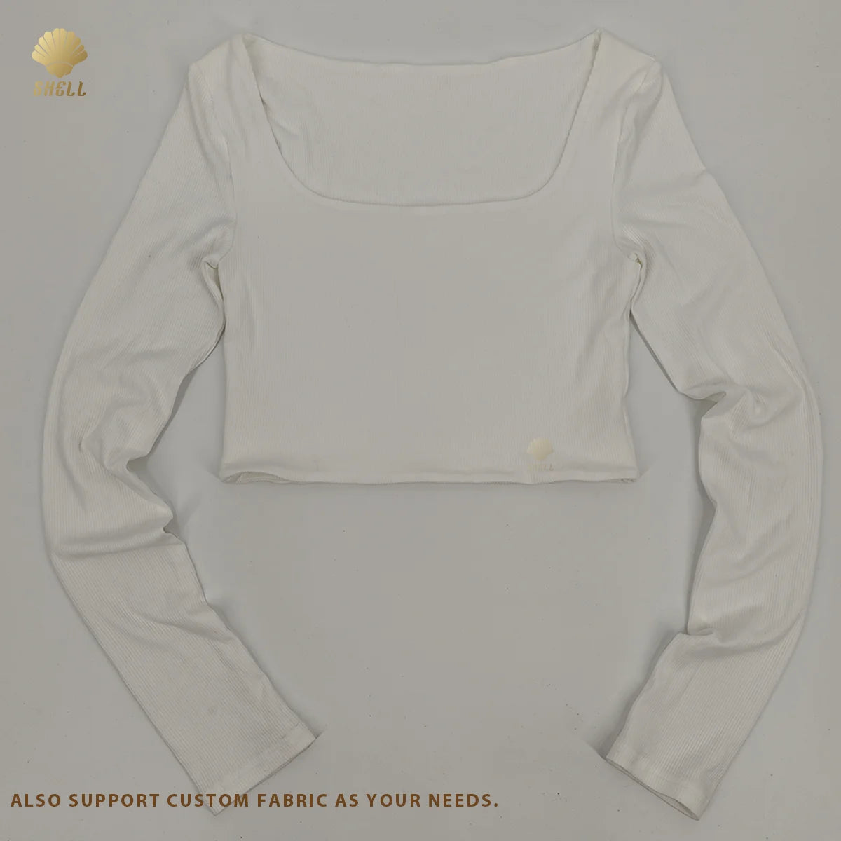 Cnshell Summer Female Nylon Big Square Neck Long Sleeve Mini Crop Top Mesh Double Layer Wicking Function Active Wear T Shirt