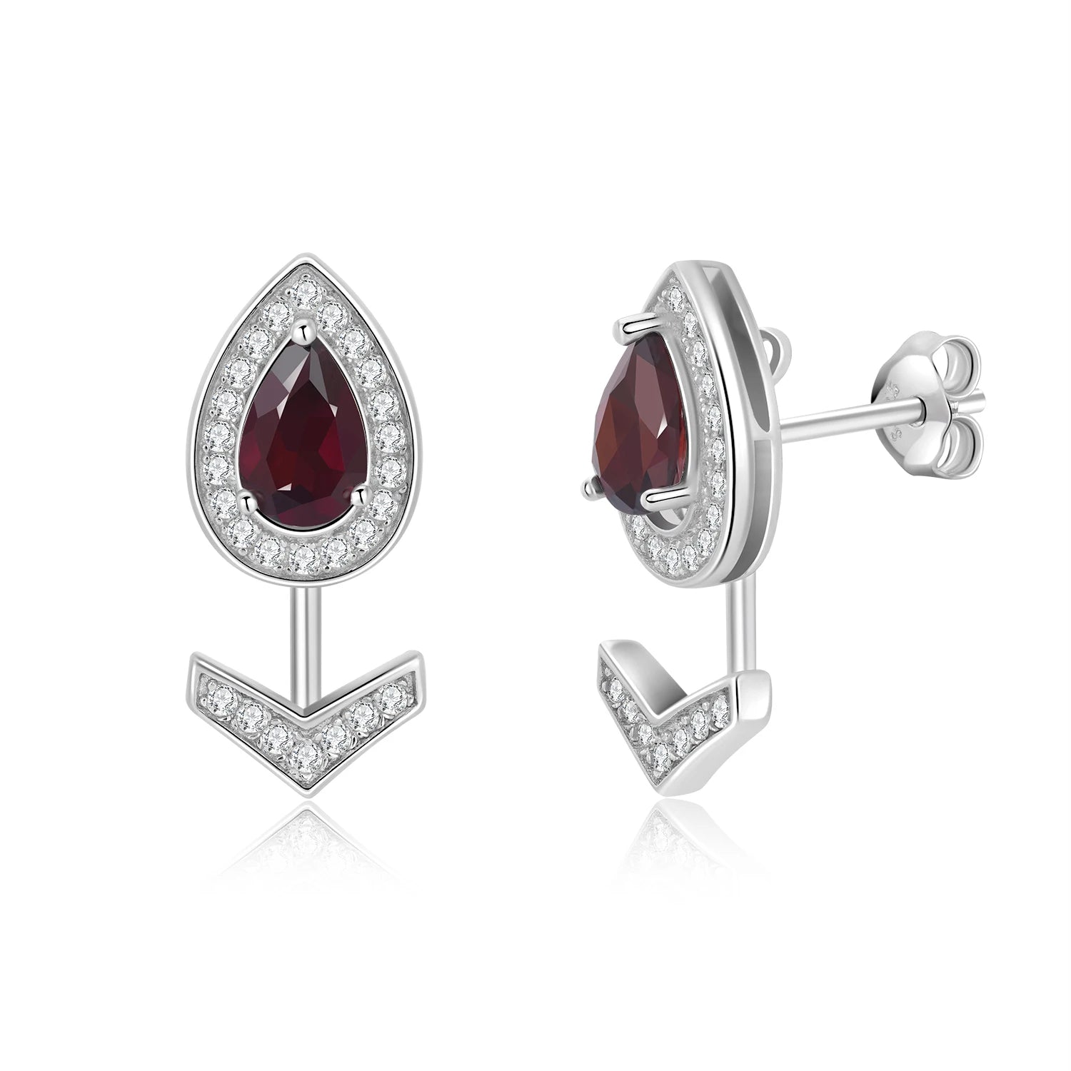 YBO Luxury Women's Stud Earrings Real 925 Sterling Silver with Natural Red Garnet Trendy Arrow Design for Weddings Parties Gifts