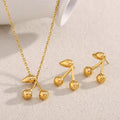 G3968 Wholesale Stainless Steel 18K Gold Plated Cute Fruit Cherry Necklace Stud Earrings Fashion Jewelry Sets