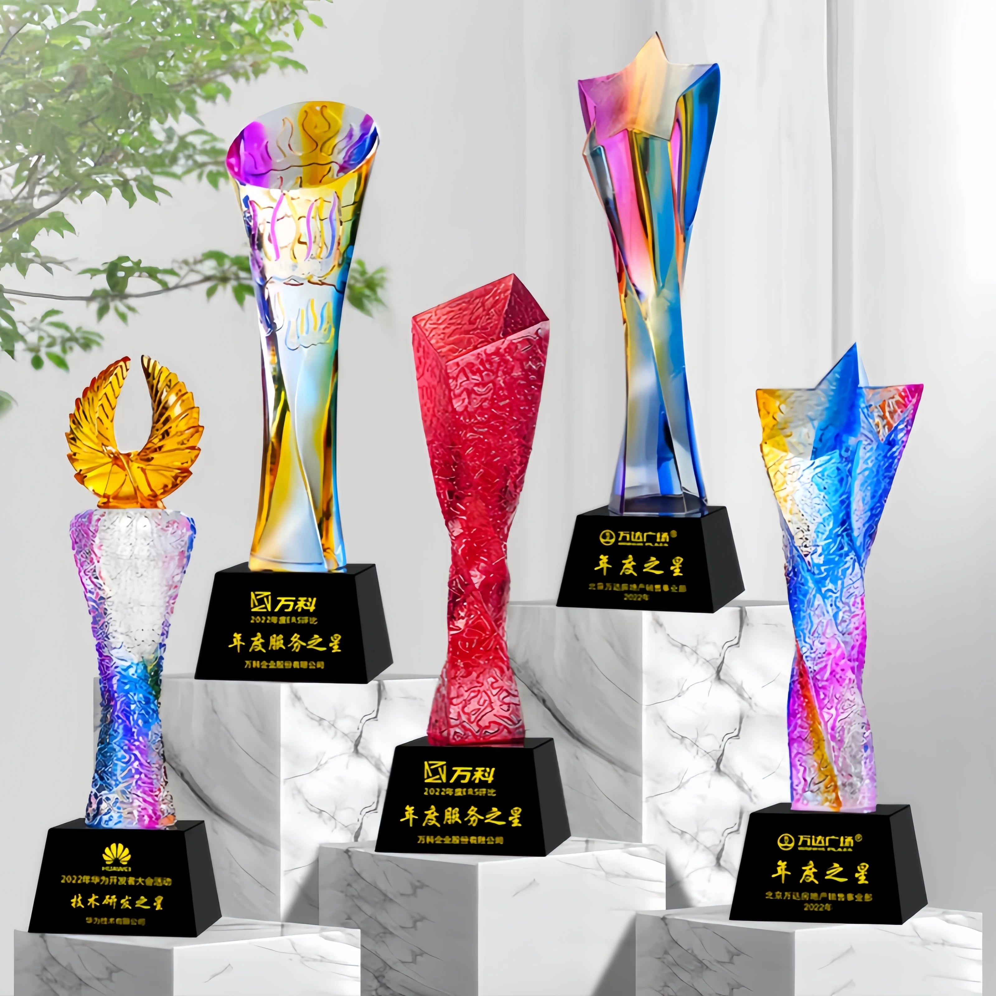 Custom-Made Eco-friendly Five-Pointed Star Crystal Trophy Letterpress Printing for Outstanding Employees Carved DIY Event